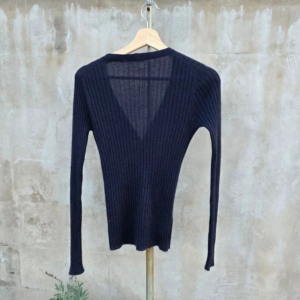 Prada navy ribbed cashmere and silk blend cardigan